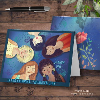 Cartes Pour Fêtes Annuelles Journée internationale des femmes Portraits bleu