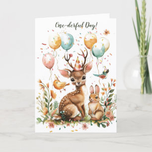 Cartes Pour Fêtes Annuelles Journée unique Animaux de bois 1er Anniversaire Ca