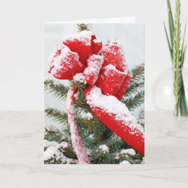 Cartes Pour Fêtes Annuelles Jours de Noël Neige Rouge Bois Épinette Haut (Devant)