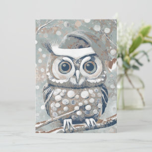Cartes Pour Fêtes Annuelles Jours d'hiver de la chouette gris neutre blanc
