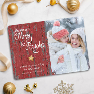 Cartes Pour Fêtes Annuelles Jours photo Soyez Joyeux Brillant Rustique Red Woo