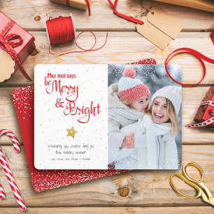 Cartes Pour Fêtes Annuelles Jours Soyez Merry Bright Gold Star Rustique Photo 