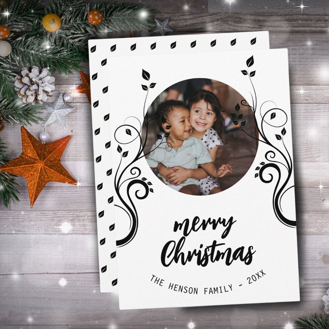 Cartes Pour Fêtes Annuelles Jovely Family Photo Black Foliage Joyeux Noël (Créateur téléchargé)