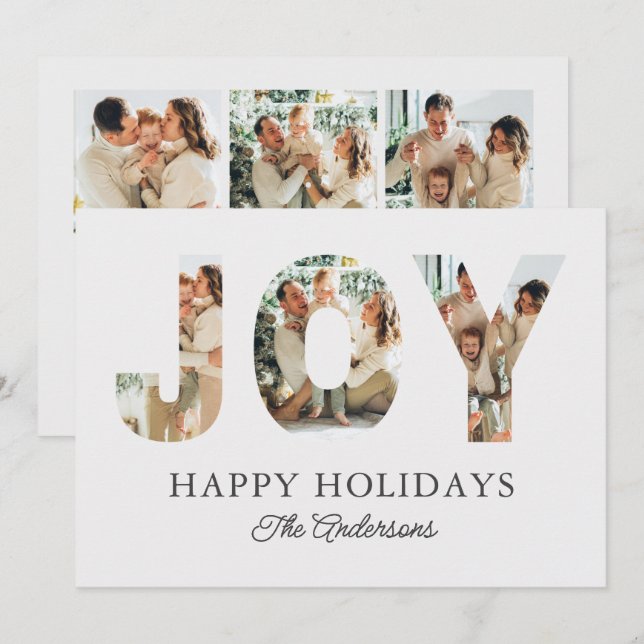 Cartes Pour Fêtes Annuelles Joy 3-Photo Happy Holidays Message personnel Famil (Devant / Derrière)