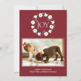 Cartes Pour Fêtes Annuelles Joy Blush Bourgogne Floral Wreath Christmas Photo