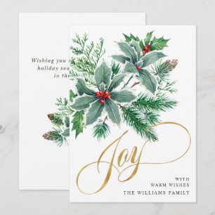 Cartes Pour Fêtes Annuelles JOY Branche de houx à baies Noël Salutation