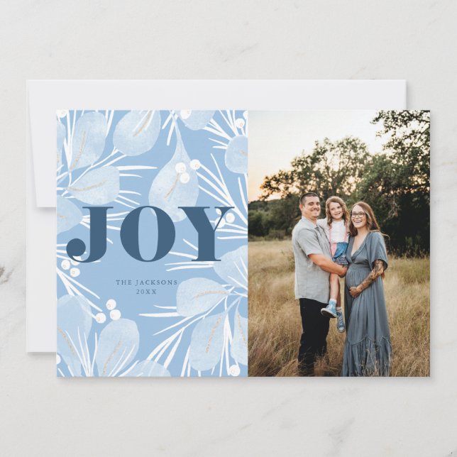 Cartes Pour Fêtes Annuelles Joy Christmas Design bleu (Devant)