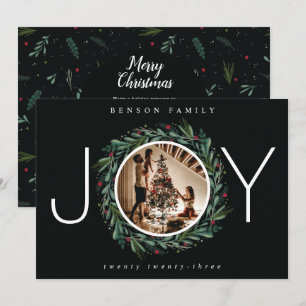 Cartes Pour Fêtes Annuelles JOY Christmas Wreath Leaves Berries