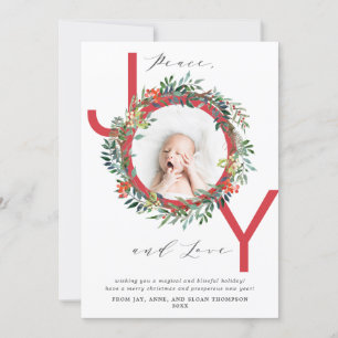 Cartes Pour Fêtes Annuelles JOY Christmas Wreath Red Baby Photo