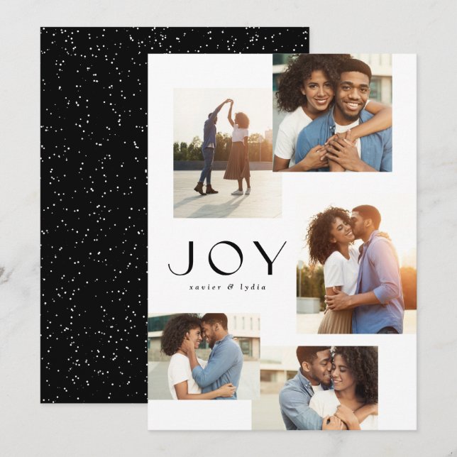 Cartes Pour Fêtes Annuelles Joy cinq photo collage noir et blanc Noël (Devant / Derrière)