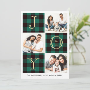 Cartes Pour Fêtes Annuelles JOY Collage photo vert