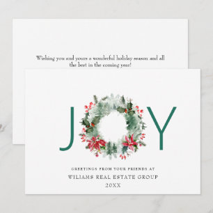 Cartes Pour Fêtes Annuelles JOY Couronne festive de houx à baies Noël