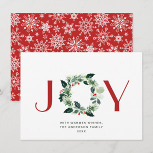 Cartes Pour Fêtes Annuelles JOY Couronne festive de houx à baies Noël