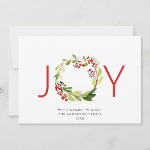 Cartes Pour Fêtes Annuelles JOY Couronne festive de houx à baies Noël