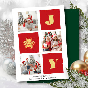 Cartes Pour Fêtes Annuelles JOY Elegant Gold Snowflakes Modern Script Photo