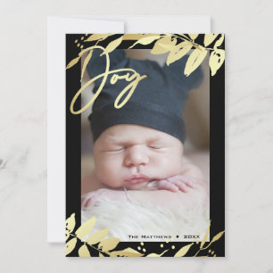 Cartes Pour Fêtes Annuelles Joy Family Photo Faux Gold Botanical Christmas