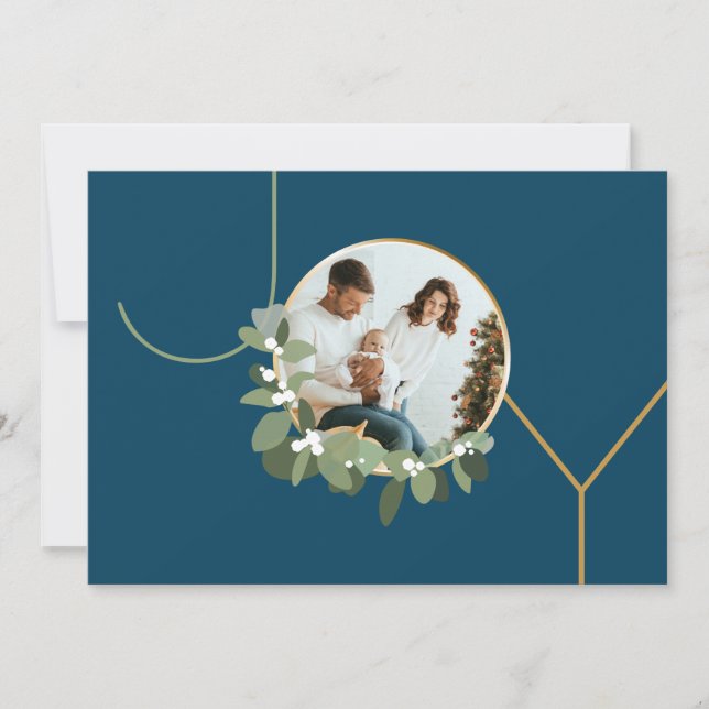 Cartes Pour Fêtes Annuelles Joy Family Photo Modern Wreath Blue Holiday (Devant)
