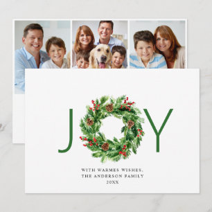 Cartes Pour Fêtes Annuelles JOY Festive Holly Berry Wreath Noël 3 Photo
