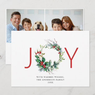 Cartes Pour Fêtes Annuelles JOY Festive Holly Berry Wreath voeux de Noël