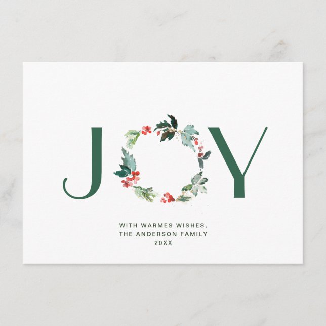 Cartes Pour Fêtes Annuelles JOY Festive Holly Berry Wreath voeux de Noël  (Devant)