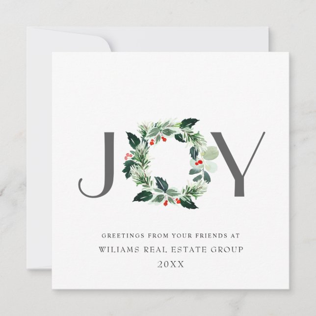 Cartes Pour Fêtes Annuelles JOY Festive Holly Berry Wreath voeux de Noël (Devant)