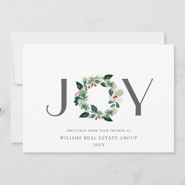 Cartes Pour Fêtes Annuelles JOY Festive Holly Berry Wreath voeux de Noël (Devant)