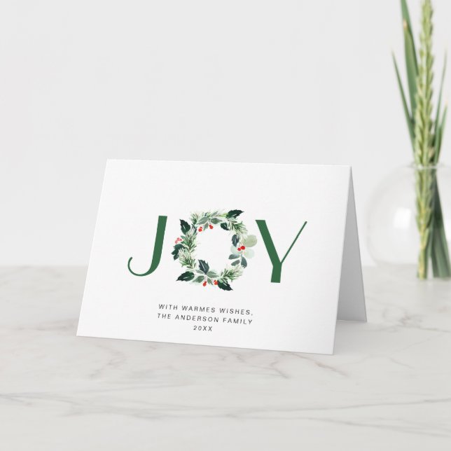Cartes Pour Fêtes Annuelles JOY Festive Holly Berry Wreath voeux de Noël (Devant)