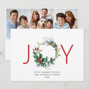 Cartes Pour Fêtes Annuelles JOY Festive Holly Berry Wreath voeux de Noël