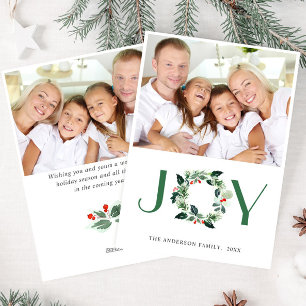 Cartes Pour Fêtes Annuelles JOY Festive Holly Wreath Noël PHOTO Salutation
