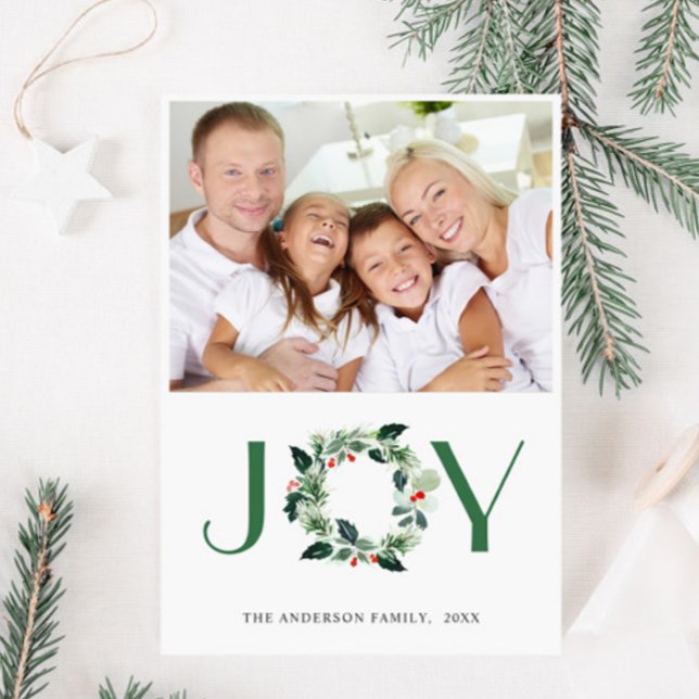 Cartes Pour Fêtes Annuelles JOY Festive Holly Wreath Noël PHOTO Salutation (Créateur téléchargé)