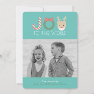 Cartes Pour Fêtes Annuelles JOY Funny Reindeer Mask Blue Christmas Photo Card