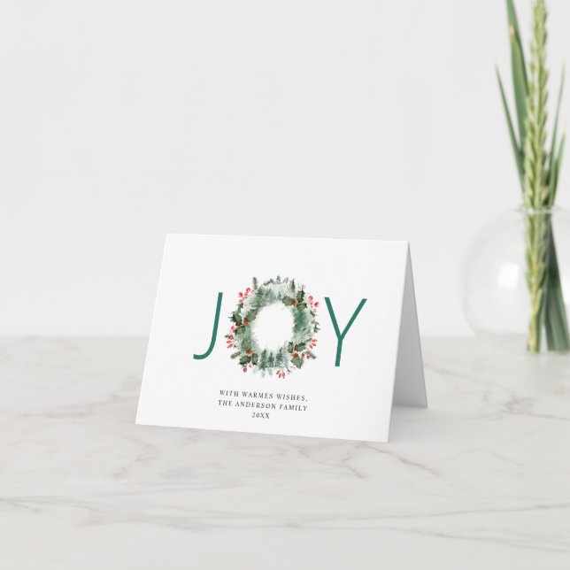 Cartes Pour Fêtes Annuelles JOY Holly Berry Wreath voeux de Noël (Devant)