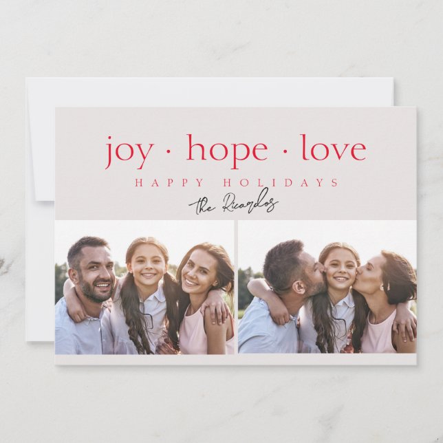 Cartes Pour Fêtes Annuelles Joy Hope Love Modern Red Two Photo (Devant)