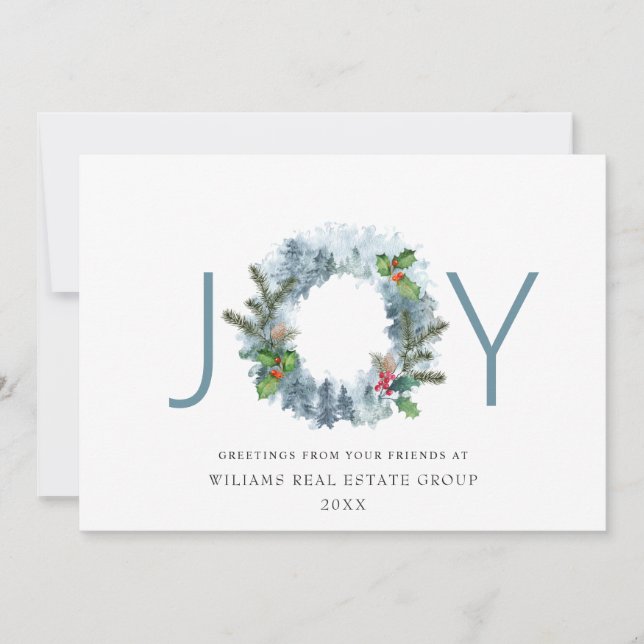 Cartes Pour Fêtes Annuelles Joy Landscape Wreath Noël Forest Grey (Devant)
