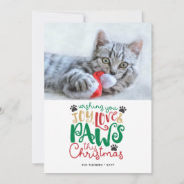 Cartes Pour Fêtes Annuelles Joy Love Paws Animal de compagnie Chat de Noël Pho