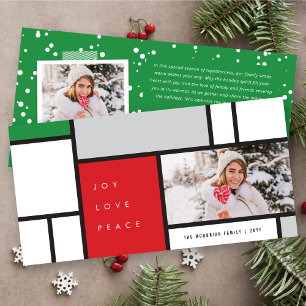 Cartes Pour Fêtes Annuelles Joy Love Peace Mondrian Minimalist Photo moderne