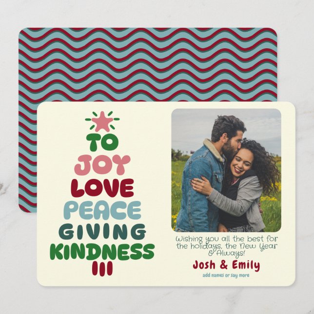 Cartes Pour Fêtes Annuelles Joy Love Peace Tree Photo (Devant / Derrière)