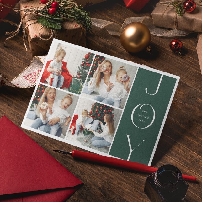 Cartes Pour Fêtes Annuelles JOY Modern 4 Photo Collage Joyeux Noël (Créateur téléchargé)