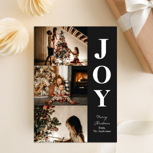 Cartes Pour Fêtes Annuelles Joy Modern Black Christmas 3 Photo Collage