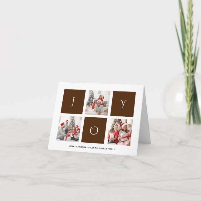 Cartes Pour Fêtes Annuelles JOY Modern Brown Fun Script Photo Collage Simple (Devant)