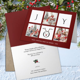 Cartes Pour Fêtes Annuelles JOY Modern Fun Script Photo Collage Whimsical