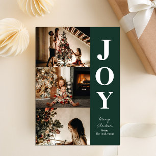 Cartes Pour Fêtes Annuelles Joy Modern Green Christmas 3 Photo Collage