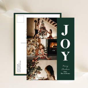 Cartes Pour Fêtes Annuelles Joy Modern Green Christmas 3 Photo Collage