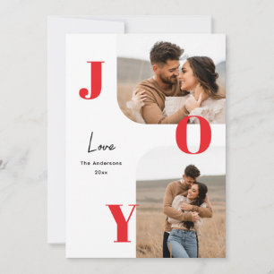 Cartes Pour Fêtes Annuelles JOY Noël 2 Photos Famille Rouge Moderne