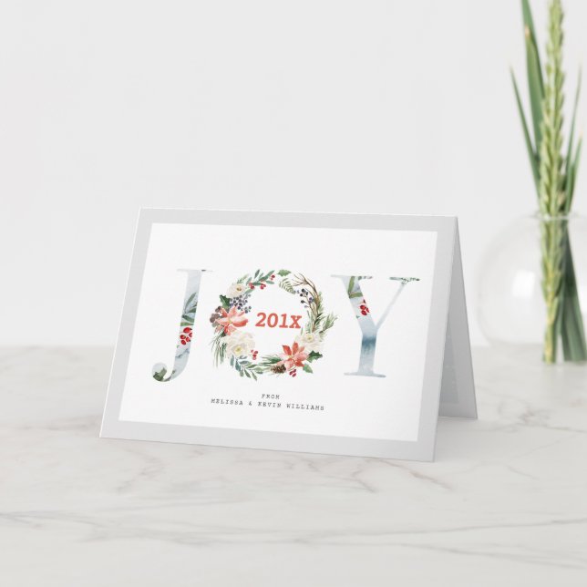 Cartes Pour Fêtes Annuelles Joy Noël Typographie & TFloral Wreath (Devant)