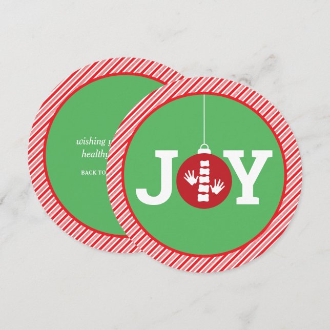 Cartes Pour Fêtes Annuelles JOY Ornament Stripes Chiropratique Noël Round (Devant / Derrière)