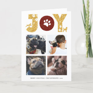 Cartes Pour Fêtes Annuelles JOY Paws Gold   Pet Lovers Four Photo Collage