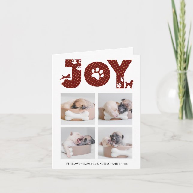 Cartes Pour Fêtes Annuelles JOY Paws Gold | Pet Lovers Four Photo Collage (Devant)