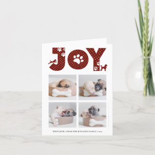 Cartes Pour Fêtes Annuelles JOY Paws Gold   Pet Lovers Four Photo Collage