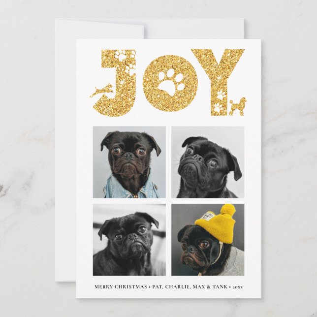 Cartes Pour Fêtes Annuelles JOY Paws Gold | Pet Lovers Four Photo Collage (Devant)